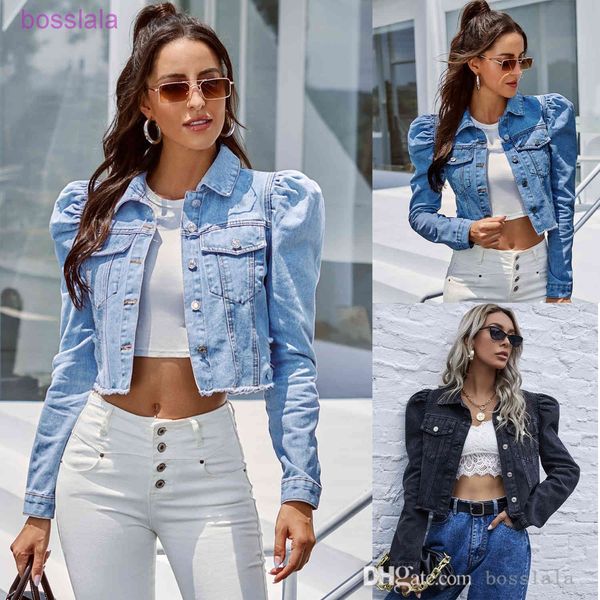 Womens Casual Casaco Curto Moda Lapela Jean Coat Court Style Outono e Inverno roupas desgaste