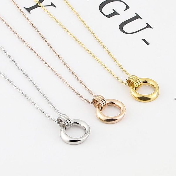 

pendant necklaces style three-dimensional arc irregular double circle necklace stainless steel woman jewelry love gift wholesale n-21, Silver