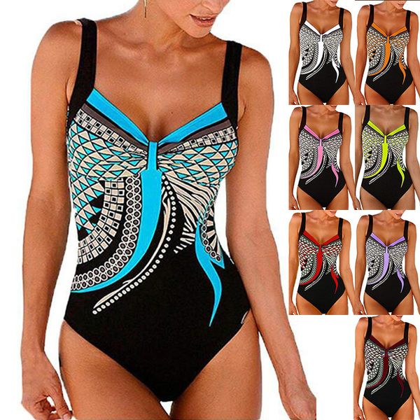 

2021 strap printed women's open back triangle swimsuit, White;black