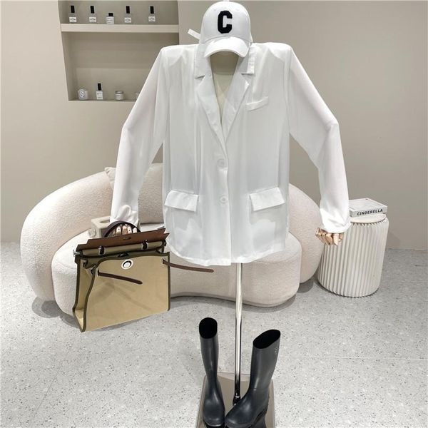 

women's suits & blazers clothing summer 2021 fashion thin split temperament white suit coat lace up long sleeve loose sunscreen shirt, White;black