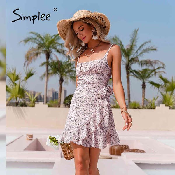 

holiday floral print ruffle boho women dress summer a-line casual square collar slip deress bowknot retro midi dresses 210414, Black;gray