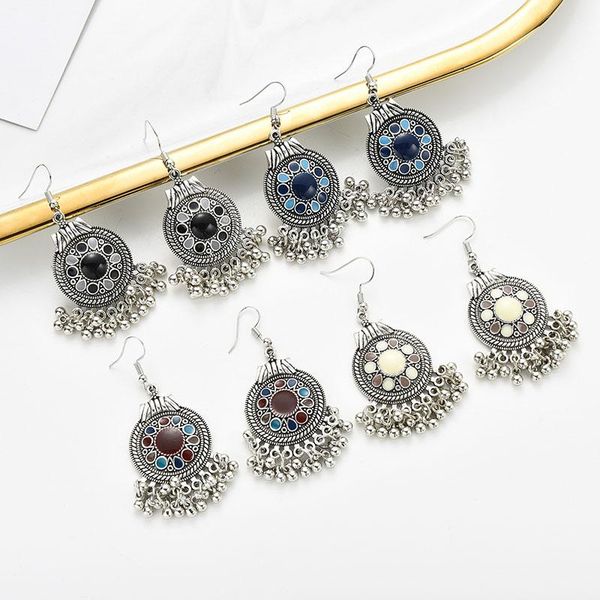 

dangle & chandelier bohemia vintage style earrings for women drops oil flower round bells tassel classic geometric jewelry gift, Silver