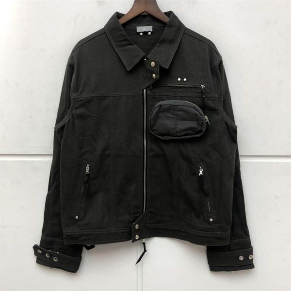 

men's jackets high street multi pocket jacket zipper button quality heavy fabric denim coat detachable, Black;brown