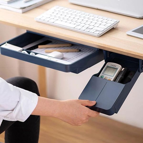 

storage drawers under desk drawer box self-adhesive student key stationery memo pen case home office table hidden sorting organizer