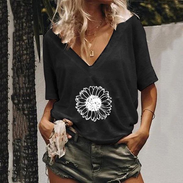 

women's t-shirt 2021 summer short-sleeved personality printed v-neck casual ladies loose pullover tshirts women clothing tunic tee, White