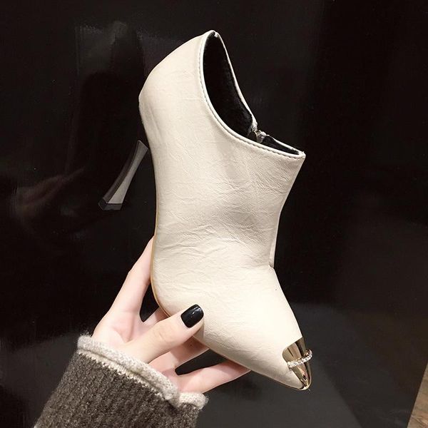 

boots size 35-51 nice ankle rain women autumn elegant metal & crystal shoes woman 11cm sky high heels ladies dress boot, Black