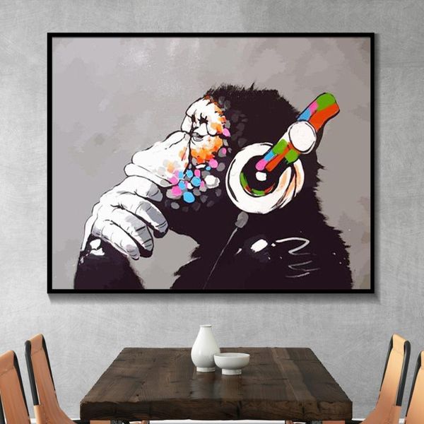 

paintings banksy canvas pictures monkey headphones home decorative wall art prints modern modular poster living room framework