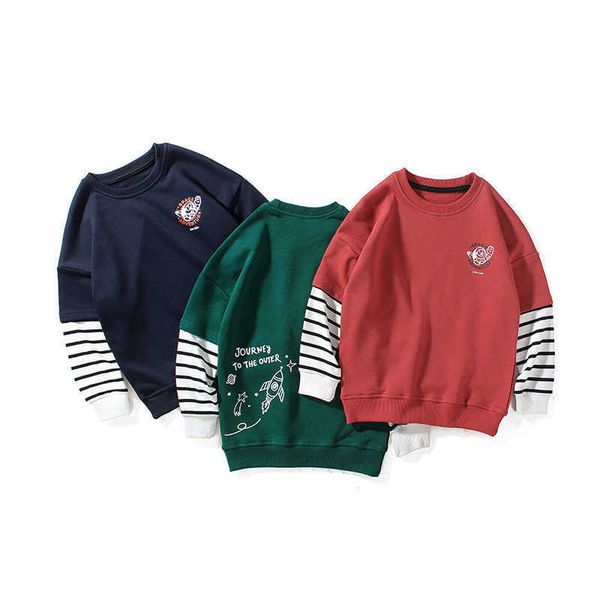 

2021 autumn toddler boys sport clothes cotton long sleeve sweatshirts for teenage stripe sleeve patchwork pullover sweatshirt g0917, Black