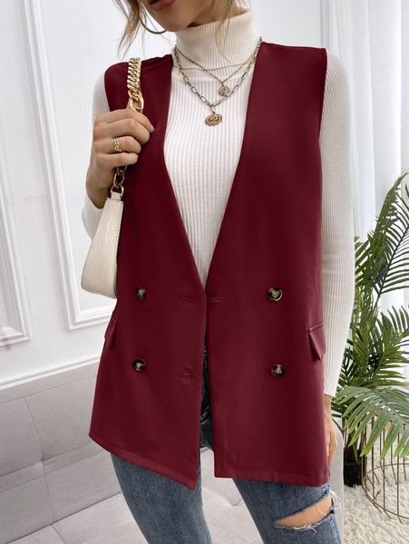 

double breasted flap detail vest blazer g7zn#, White;black