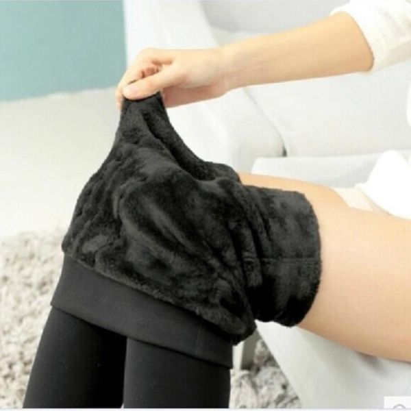 

women's leggings solid color warm pants women casual fall winter girls pencil female high elastic slim length, Black