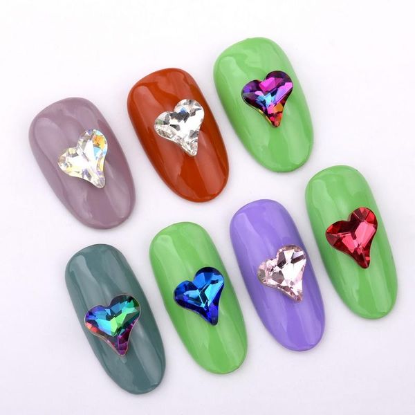 

10pcs 3d color heart-shaped crystal glass manicure ornament (9x9mm) can be used with nail rhinestone supplies qb269-275 art decorations, Silver;gold