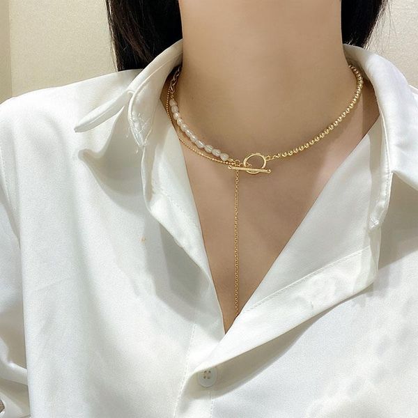 

chains women necklace luxury pendant gold color bead pearl choker korean fashion 2021 summer trend accessories jewelry, Silver