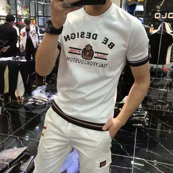 

shirt summer short polo t-shirt men's 2021 half badge embroidery round ne sve fitting trend, White;black