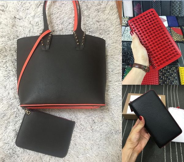 

luxurys handbag+wallets 2pic women men messenger bags genuine leather rivets spikes bow crossbody tote set bag red bottoms designer handbags