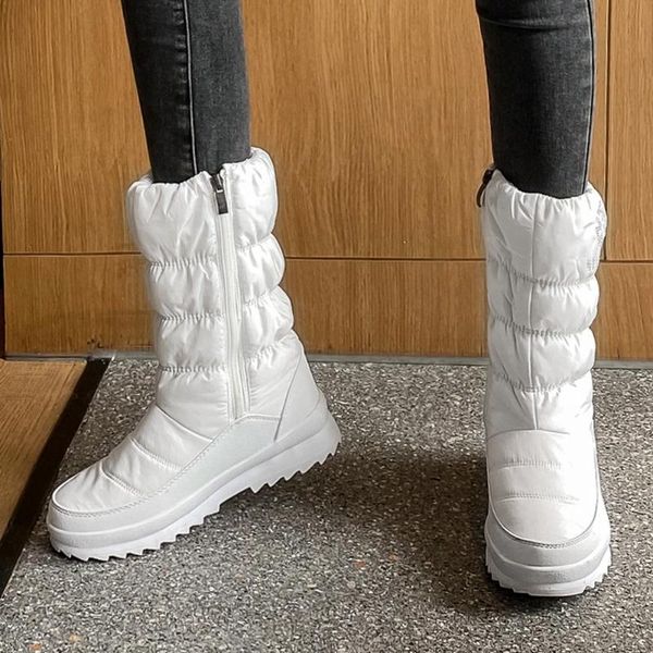 

boots 2021 fashion autumn winter solid mid calf big size 41 short plush snow down cotton waterproof warm comfy walking, Black