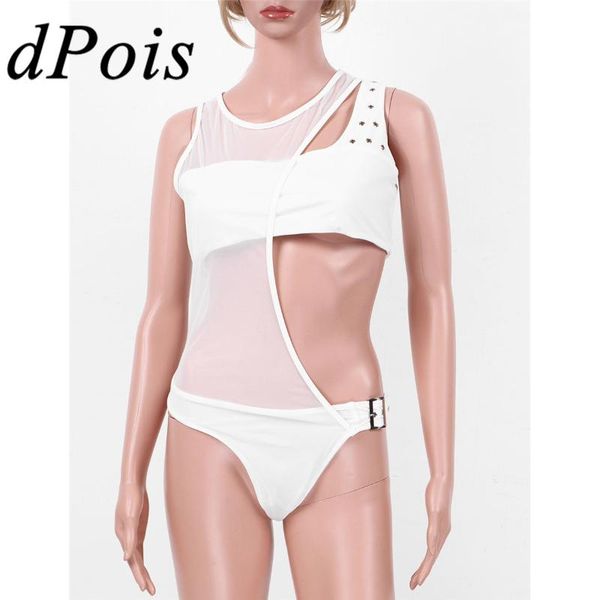 

one-piece suits women fashion swimwear bathing swimming suit round neck sleeveless one piece cut out design mesh overlay bodysuit