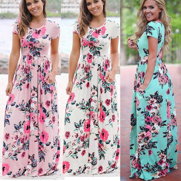 

men's jackets summer dress 2021 fashion women o-neck floral printed short sleeve long casual bandage vestidos sukienki#j30, Black;brown