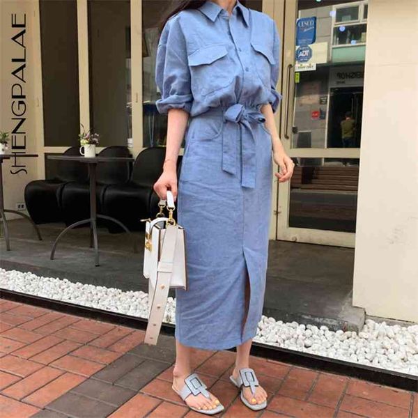 

autumn women vintage loose high waist slim was thin elegant lapel single breasted maxi dress za5723 210427, Black;gray