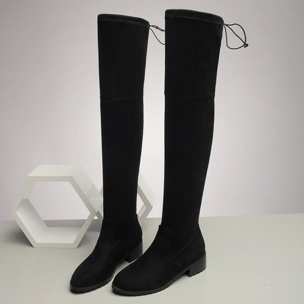 

boots big size 9 10 11-18 thigh high knee over the women ladies back strap is elastic, Black