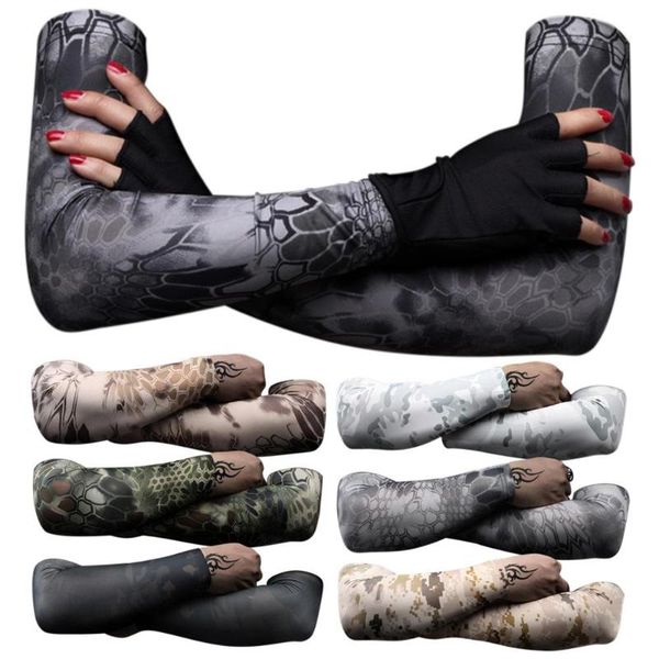 

elbow & knee pads 1 pair outdoor sports camouflage anti-uv elastic cooling compression arm sleeves, Black;gray
