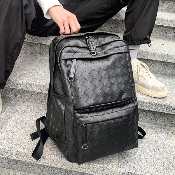 

backpack backpacks for men 2021 business 15" lapshoulder brand pu leather knitting notebook bagpack male schoolbag rucksack