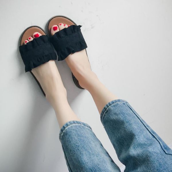 

2021spring and summer style sandals slippers women korean fashion flat-heel, Black