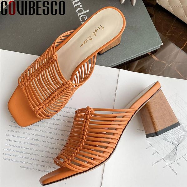 

women elegant slippers casual shoes brand design shallow square toe thick heel sandals summer high heels woman, Black