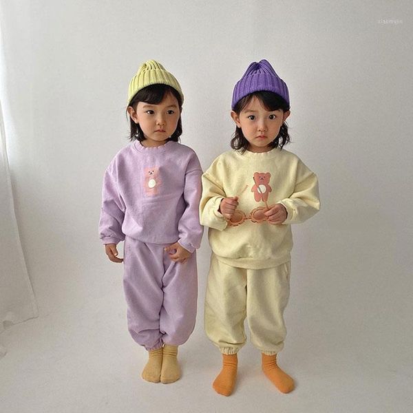 

clothing sets milancel 2021 autumn kids clothes korean style bear suit boys hoodie set casual girls outfit, White