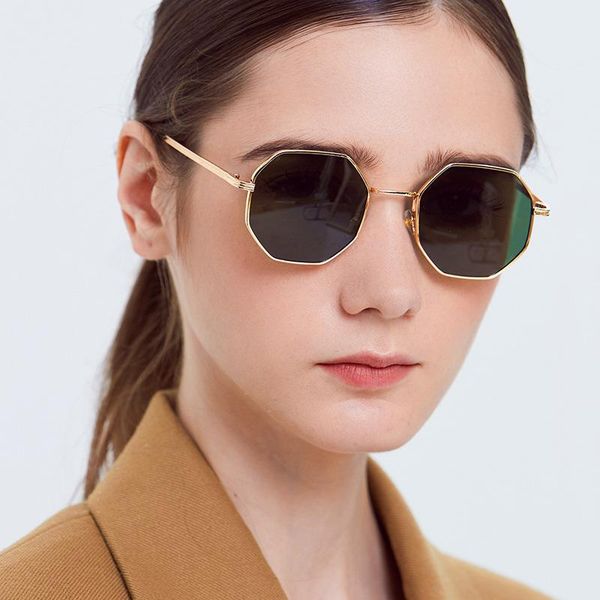 

sunglasses fashion women vintage round polygon metal sun glasses uv400 high quality, White;black