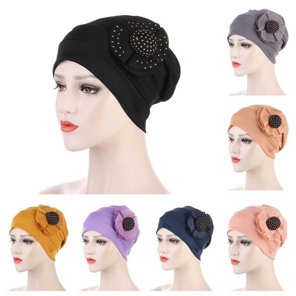 

women elegant muslim big flowers turban hat cap fashion african style headscarf headwear bandana lady hair accessories beanie/skull caps, Blue;gray