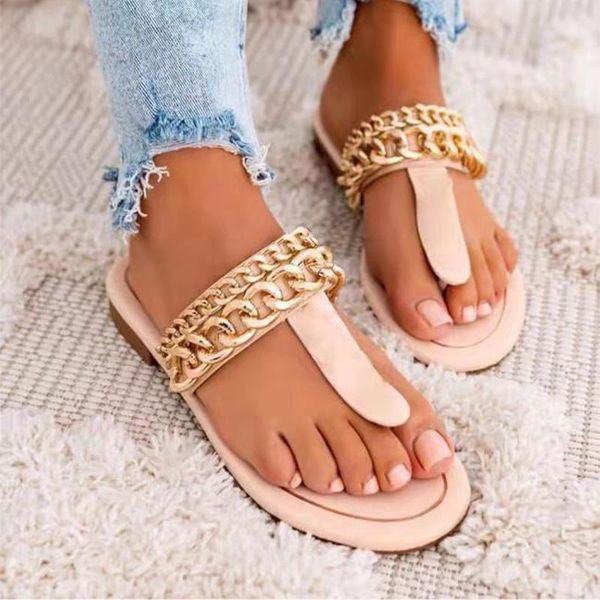 

slippers 2021 summer clip toe women's female fashion chain solid slides women flat outdoor platform shoes ladies plus size shoe, Black