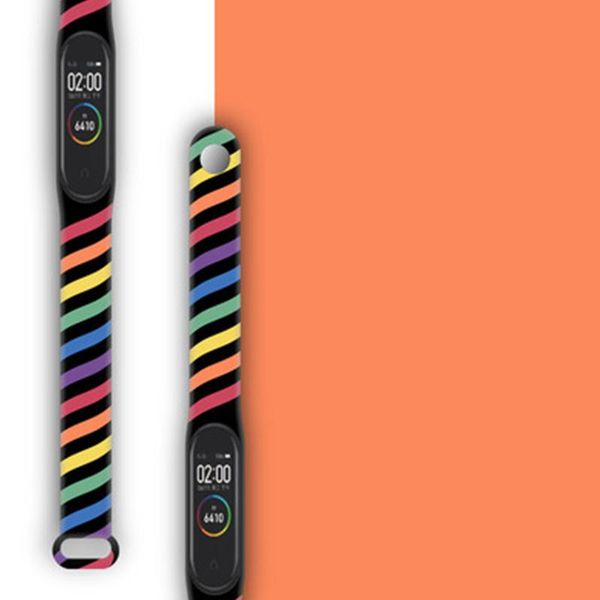 

watch bands for mi band 6 5 4 3 strap silicone printing cartoon blet pattern xiao bracelet smart sports fitness wrist, Black;brown