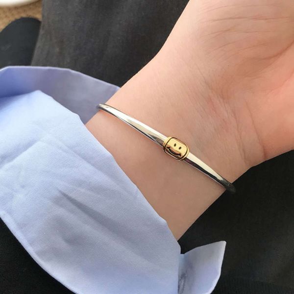 

smiling face 925 silver women's korean version simple personality net red ins fashion temperament design smile bracelet, Black