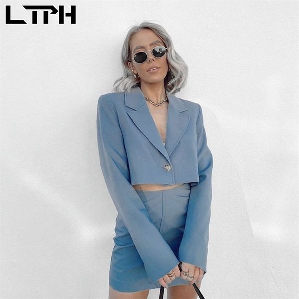 

ltph ins vintage suit outfits women two piece set single button casual blazer high waist package hip skirt suits spring 210423, White;black