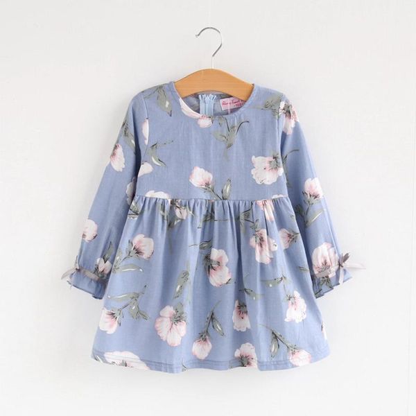 

children dresses toddler baby kids clothes girls summer solid o-neck 3/4 sleeve floral a-line dress bow print princess girl's, Red;yellow