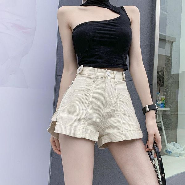 

women's shorts yghan summer women streetwear wide leg zipper black denim casual female vintage solid color pocket jeans, White;black
