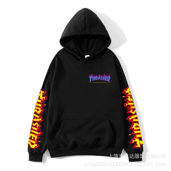 

autumn flame qilin arm fashion hoodie oversize plush hooded men's sweater, Black