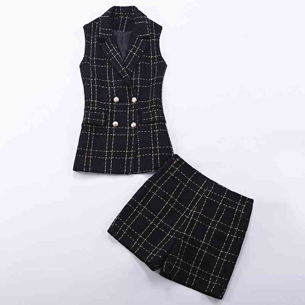 

high-quality autumn and winter korean women's plaid fashion suit ladies temperament vest shorts two-piece 210527, White