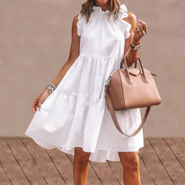 

yoga outfit 2021 vacation elegant white dress summer short women dresses female butterfly sleeve casual ruffled neck a-line