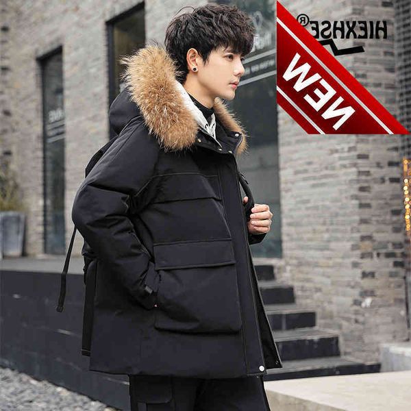 

2021 men fashion new down jacket style puffer thicken outdoor warm windproof winter white duck coat, Black