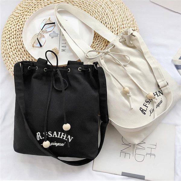 

shopping bags canvas bag original wooden beads female shoulder student large capacity tote messenger