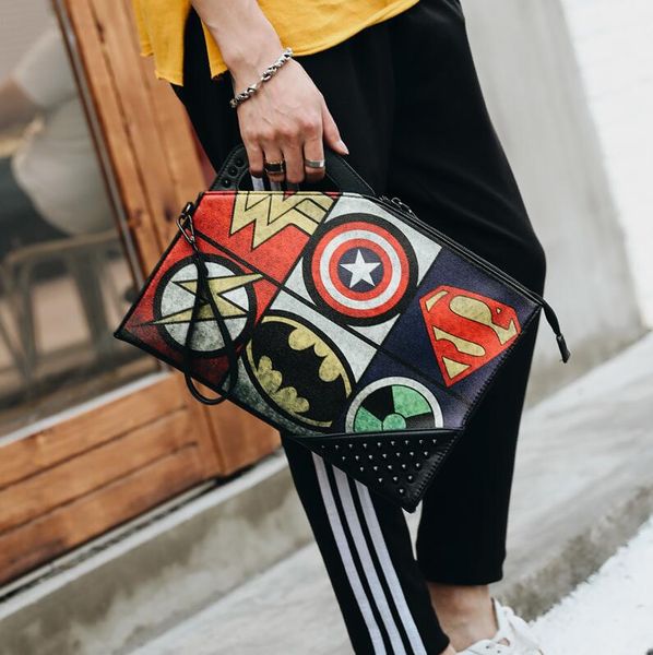 

Factory wholesale women handbag casual printing men shoulder bag street trend camouflage leather handbags personalized color matching rivet envelope bags, Red(boutique box)