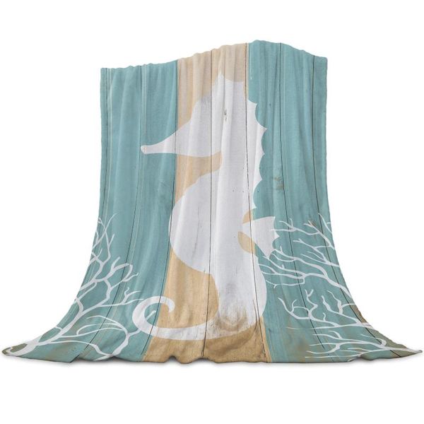 

blankets marine life pattern wooden sea horse printed flannel throw blanket quilts keep warm sofa child home textiles family gift