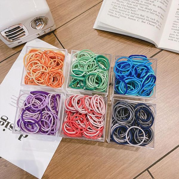 

hair accessories 100pcs korean style women girls elastic rope colourful rubber band baby kids rings ties with box, Slivery;white