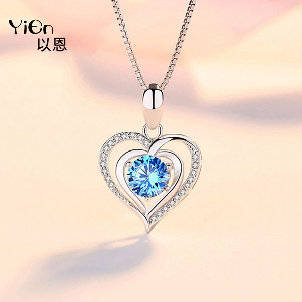

sterling silver s925 heart necklace women's neck chain love diamond pendant