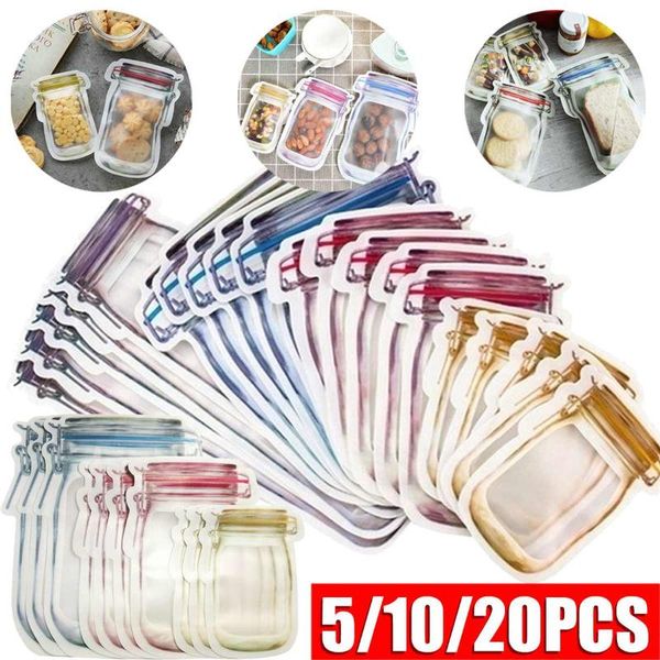 

hanging baskets (5/10/20pcs) 150/500/1000ml mason jar zipper bags food storage snack sandwich reusable airtight seal