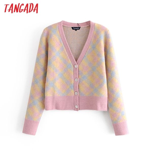 

women elegant plaid beading buttons vintage jumper lady fashion knitted cardigan coat 3h449 210416, White;black