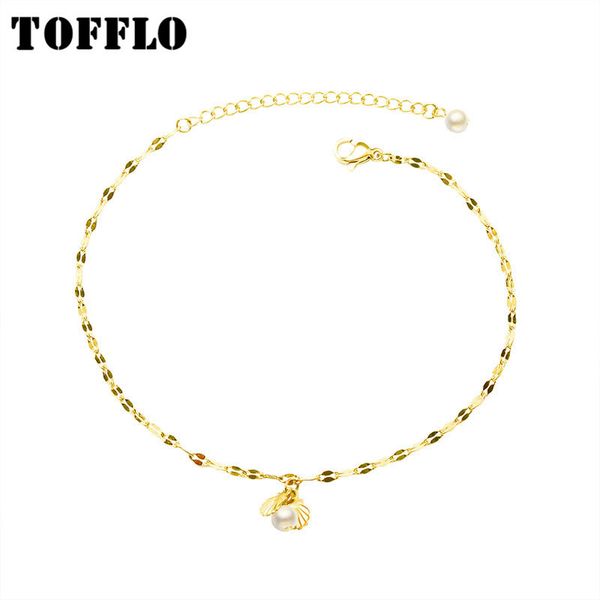 

tofflo stainless steel jewelry lip with small shell pearl anklet personality chain for female bss082, Red;blue