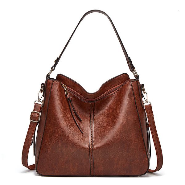 

single bags2021 shoulder oil leather tote high capacity women's hand-held messenger bag