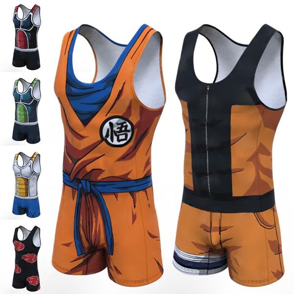 

men' tank harajuku cosplay anime character 3d bodybuilding stringer men high flexibility fitness vest for muscles sleeveless, White;black